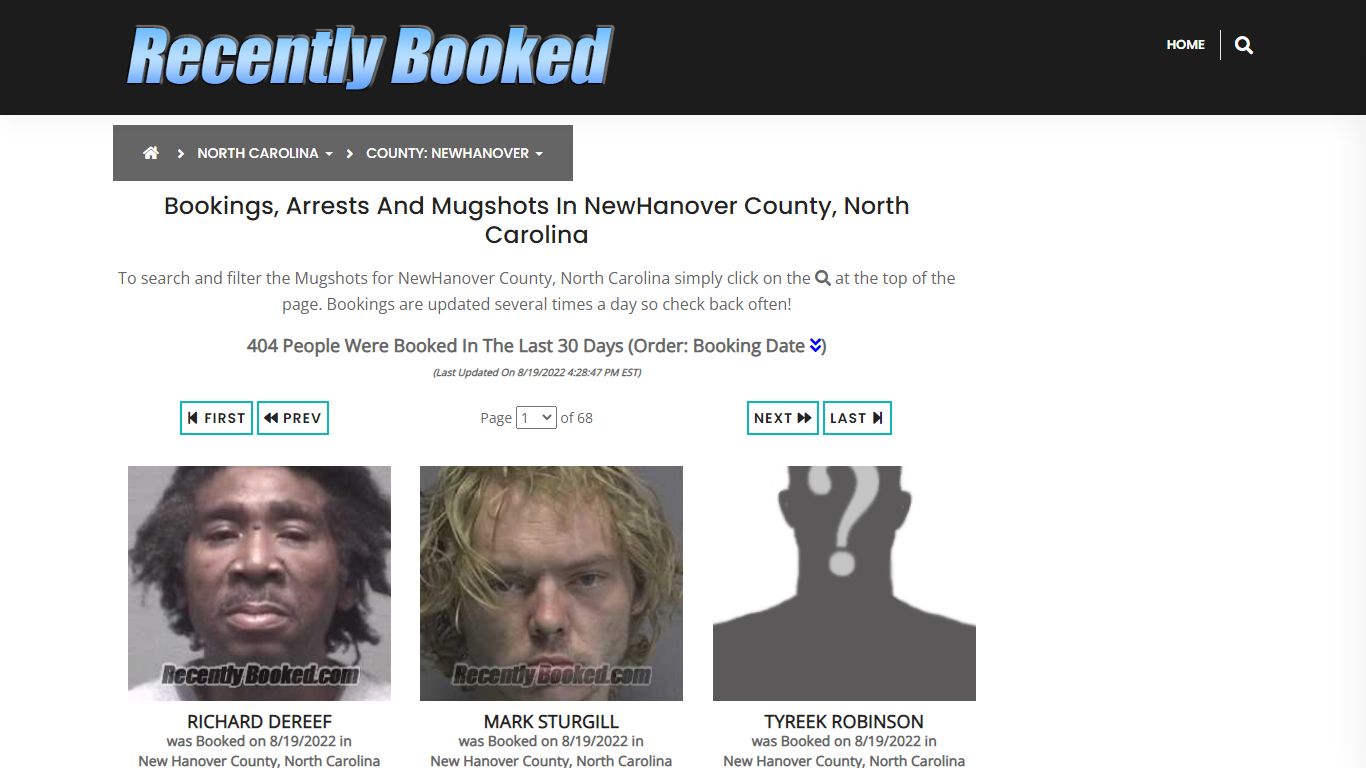 Recent bookings, Arrests, Mugshots in NewHanover County, North Carolina