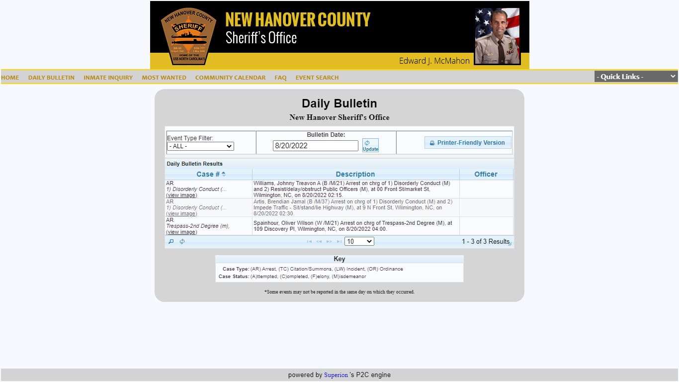 New Hanover Sheriff's Office P2C - New Hanover County, North Carolina