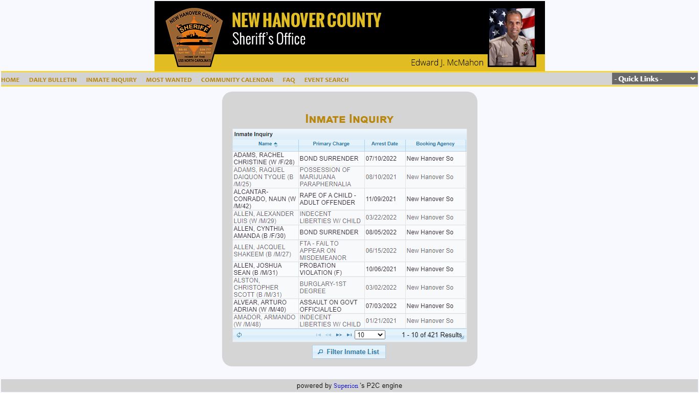 New Hanover Sheriff's Office P2C - New Hanover County, North Carolina